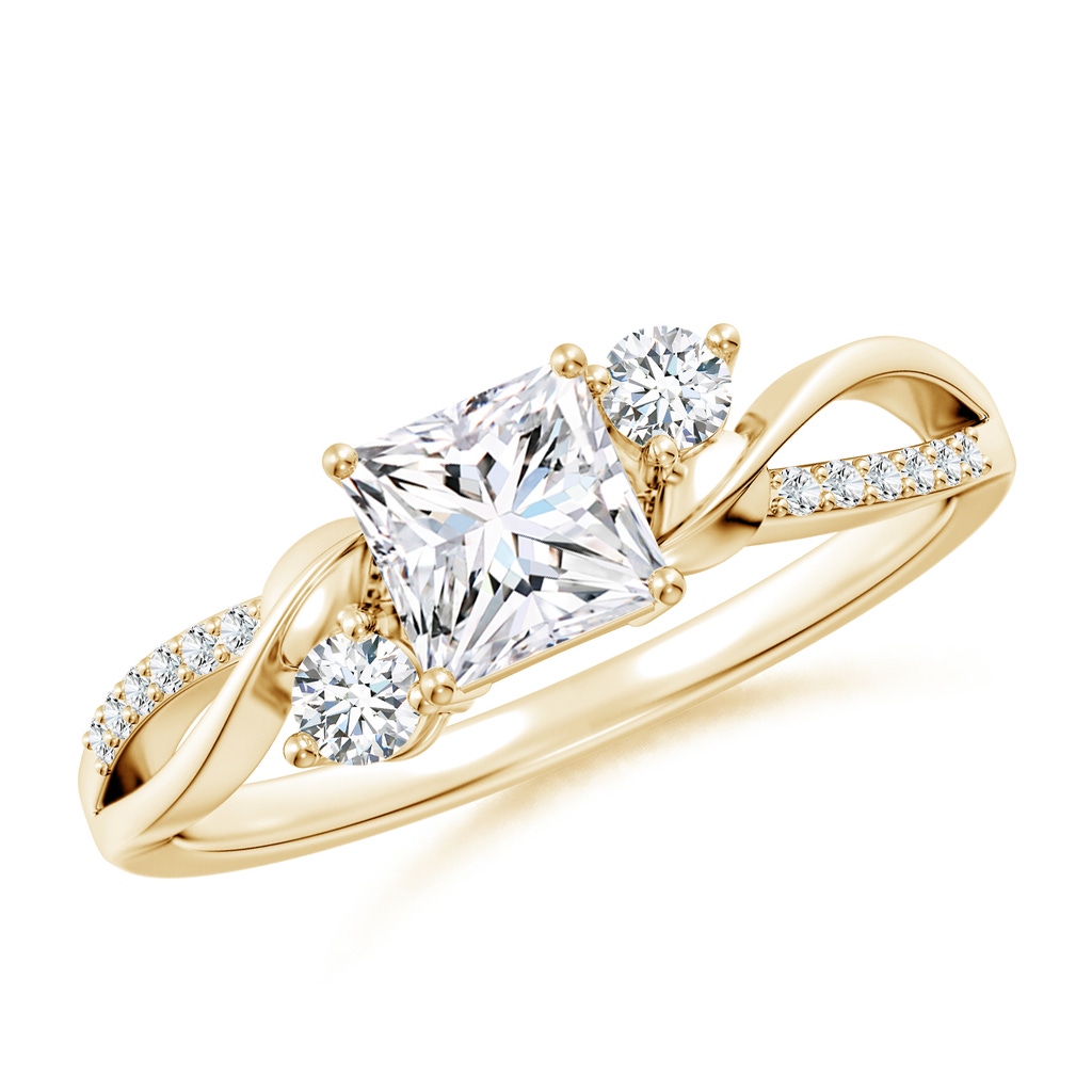 5mm FGVS Nature Inspired Princess-Cut Lab-Grown Diamond Twisted Vine Engagement Ring in Yellow Gold