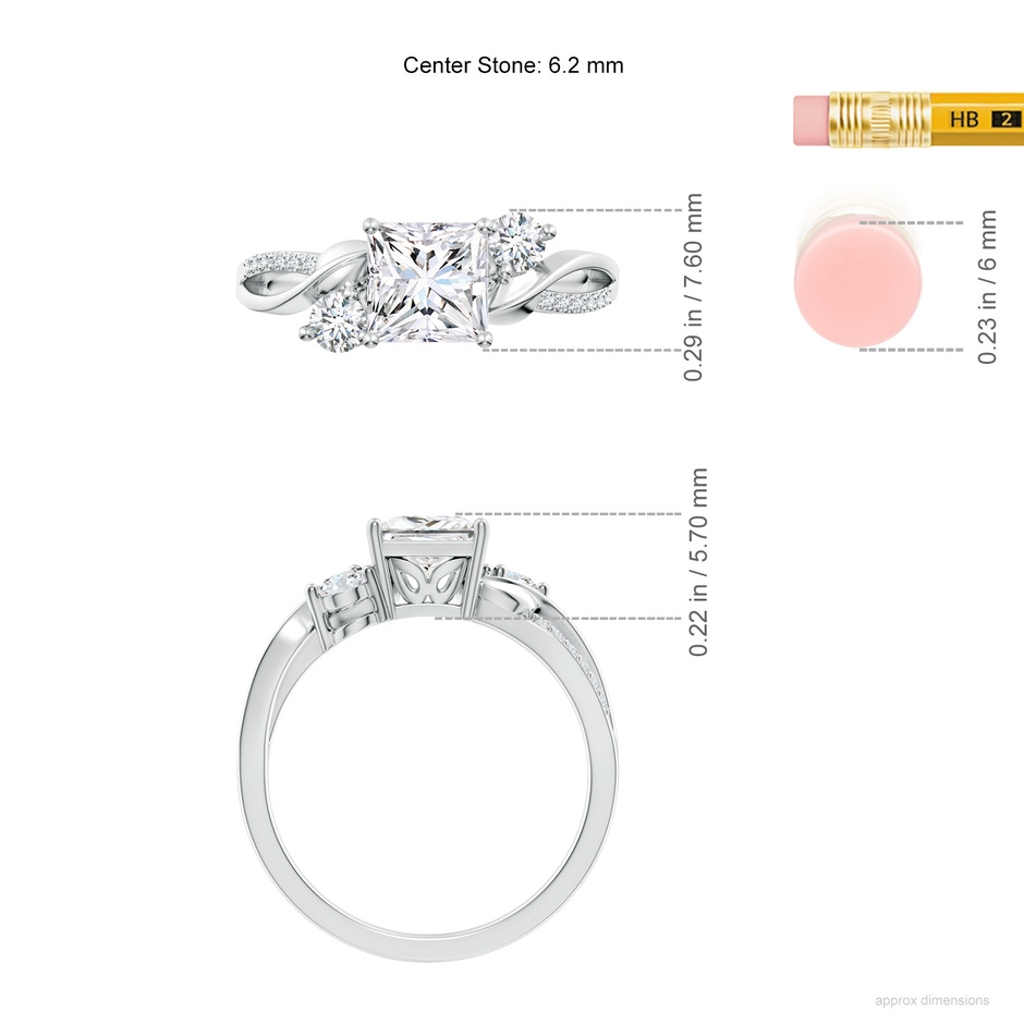 6.2mm FGVS Nature Inspired Princess-Cut Lab-Grown Diamond Twisted Vine Engagement Ring in P950 Platinum ruler