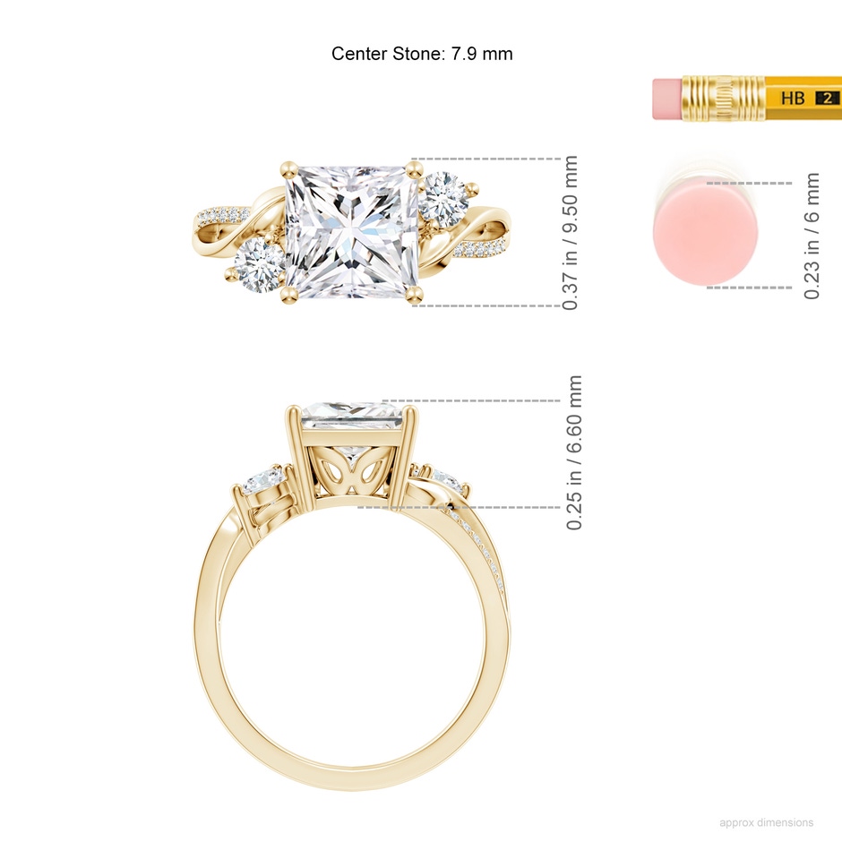 7.9mm FGVS Nature Inspired Princess-Cut Lab-Grown Diamond Twisted Vine Engagement Ring in 18K Yellow Gold ruler