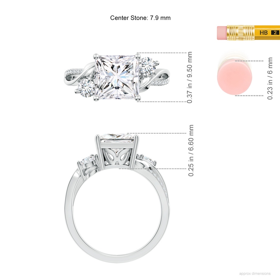 7.9mm FGVS Nature Inspired Princess-Cut Lab-Grown Diamond Twisted Vine Engagement Ring in White Gold ruler
