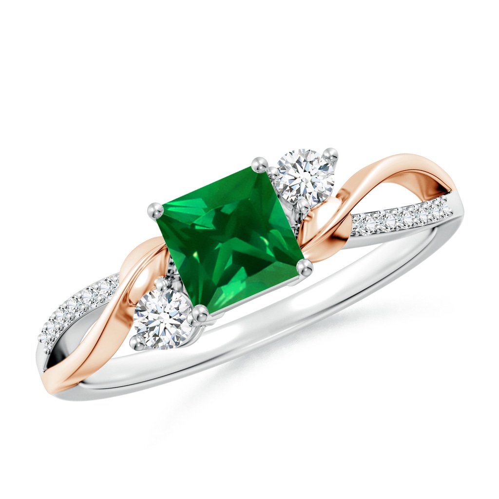 5mm Labgrown Nature Inspired Square Lab-Grown Emerald Twisted Vine Engagement Ring in White Gold Rose Gold