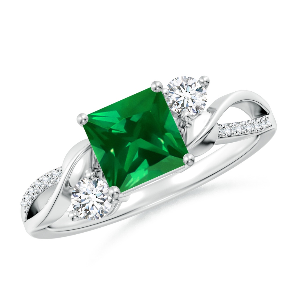 6mm Labgrown Nature Inspired Square Lab-Grown Emerald Twisted Vine Engagement Ring in White Gold