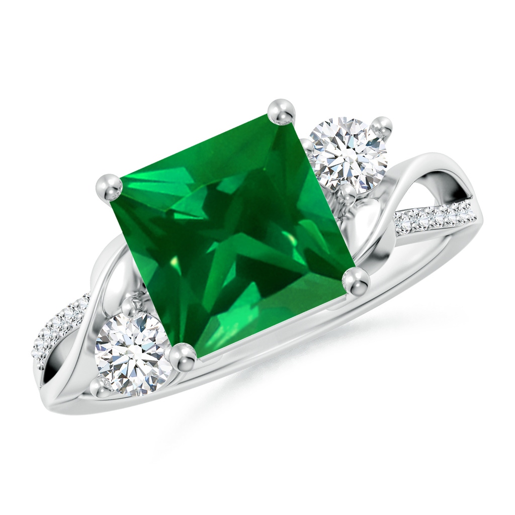 8mm Labgrown Nature Inspired Square Lab-Grown Emerald Twisted Vine Engagement Ring in White Gold