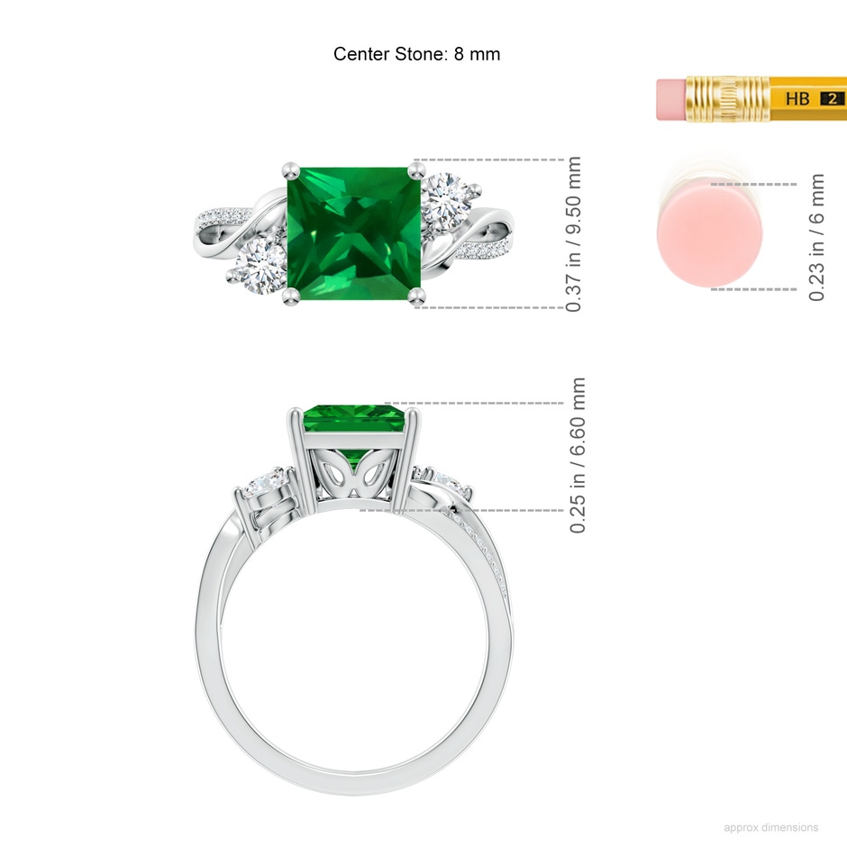 8mm Labgrown Nature Inspired Square Lab-Grown Emerald Twisted Vine Engagement Ring in White Gold ruler