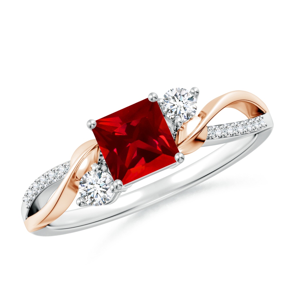 5mm Labgrown Nature Inspired Square Lab-Grown Ruby Twisted Vine Engagement Ring in White Gold Rose Gold