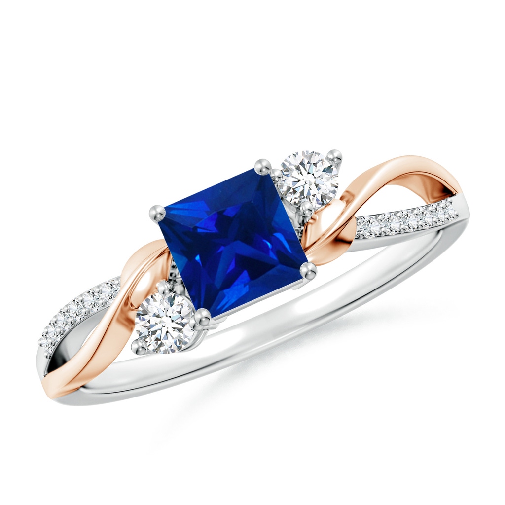 5mm Labgrown Nature Inspired Square Lab-Grown Blue Sapphire Twisted Vine Engagement Ring in White Gold Rose Gold