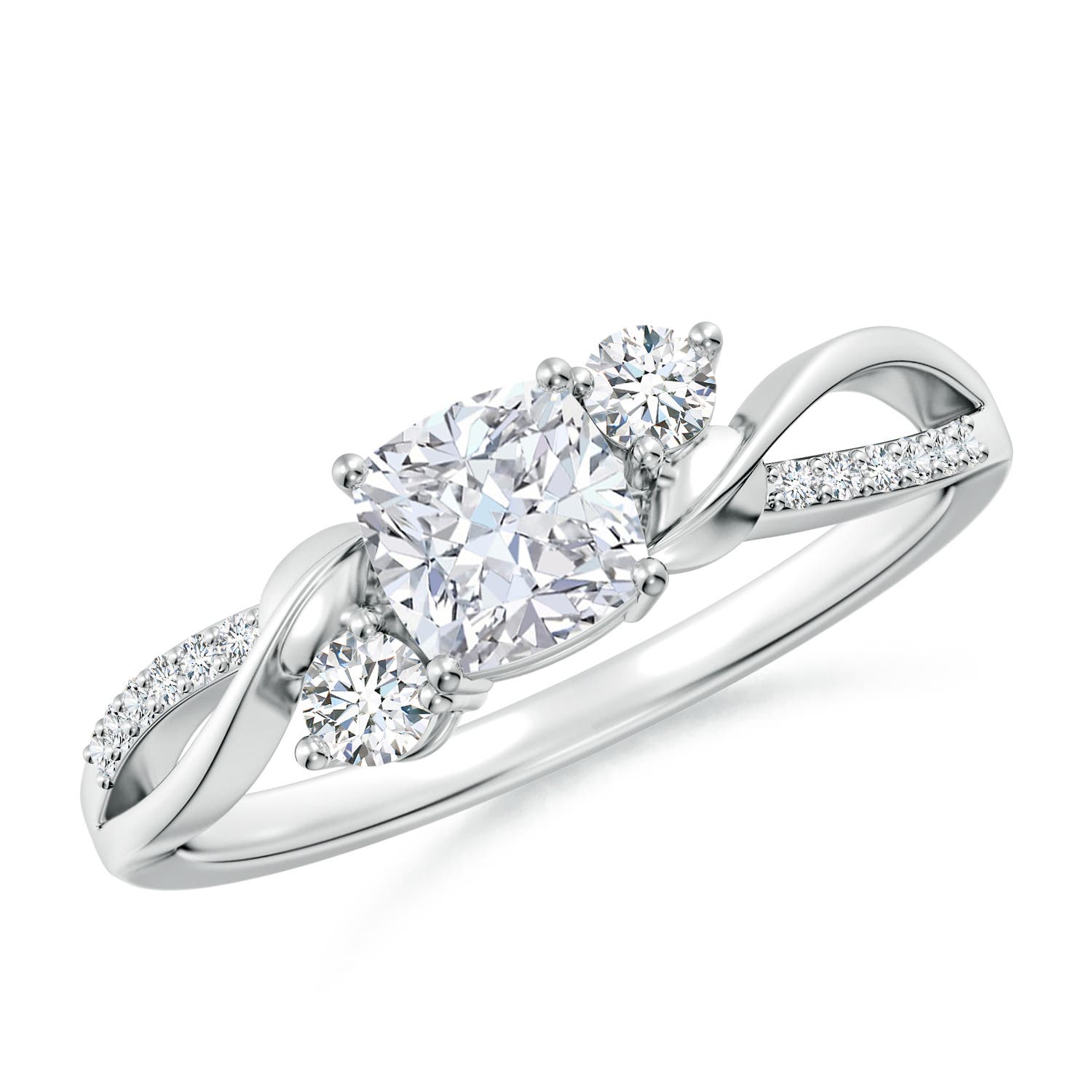 5mm FGVS Nature Inspired Cushion Lab-Grown Diamond Twisted Vine Engagement Ring in 18K White Gold