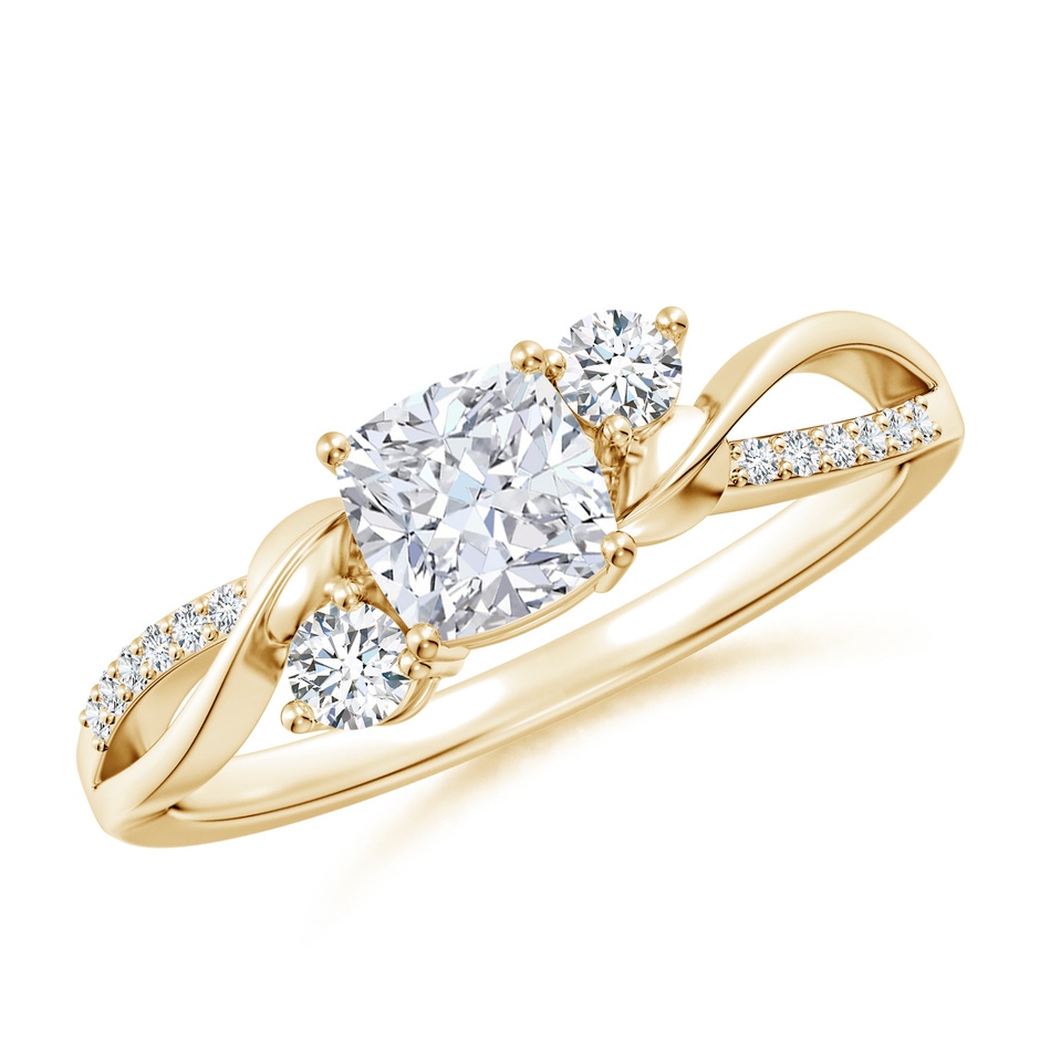 5mm FGVS Nature Inspired Cushion Lab-Grown Diamond Twisted Vine Engagement Ring in Yellow Gold 
