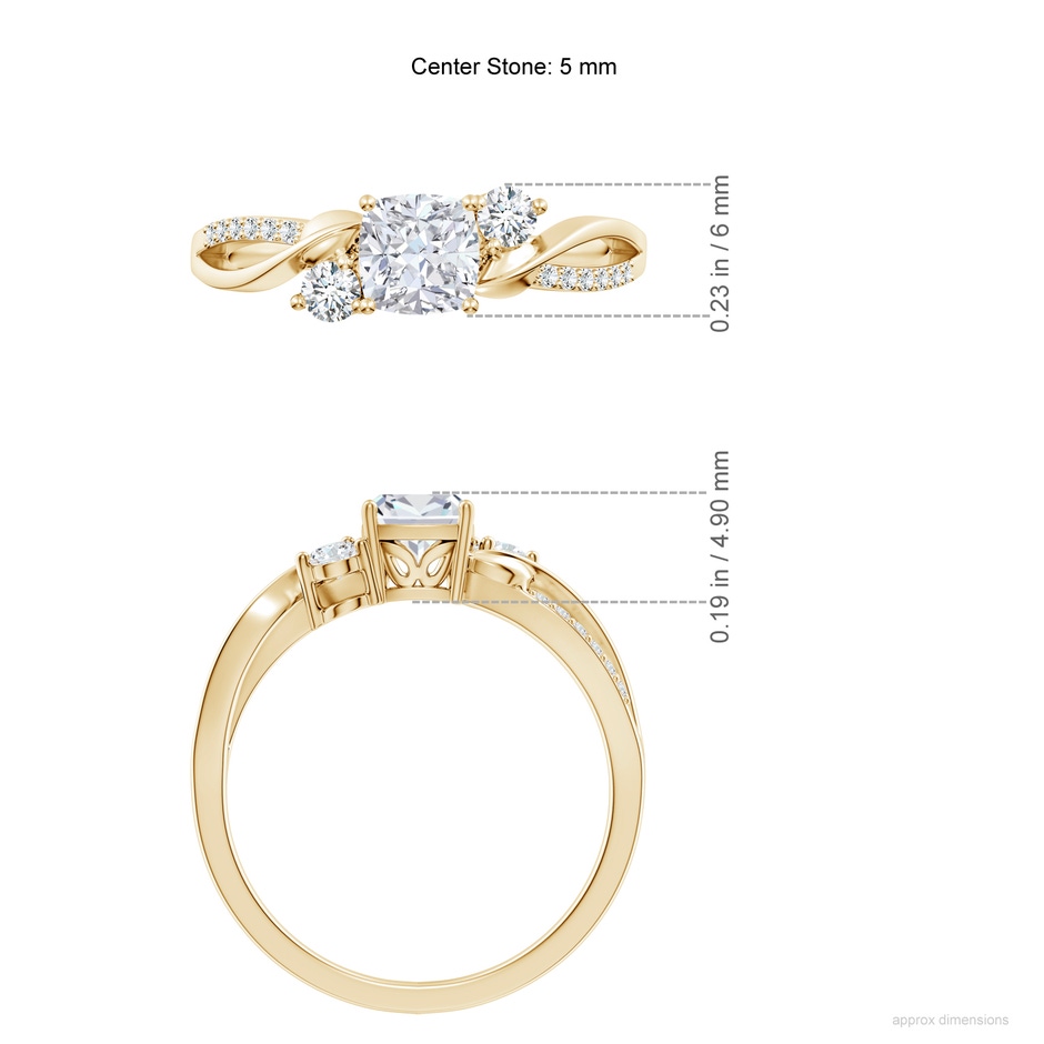 5mm FGVS Nature Inspired Cushion Lab-Grown Diamond Twisted Vine Engagement Ring in Yellow Gold ruler
