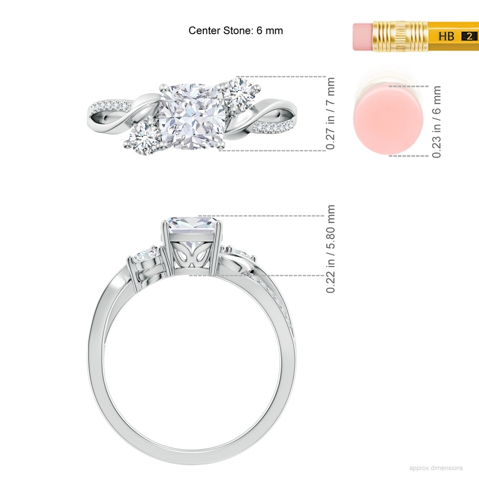 6mm FGVS Nature Inspired Cushion Lab-Grown Diamond Twisted Vine Engagement Ring in 18K White Gold ruler