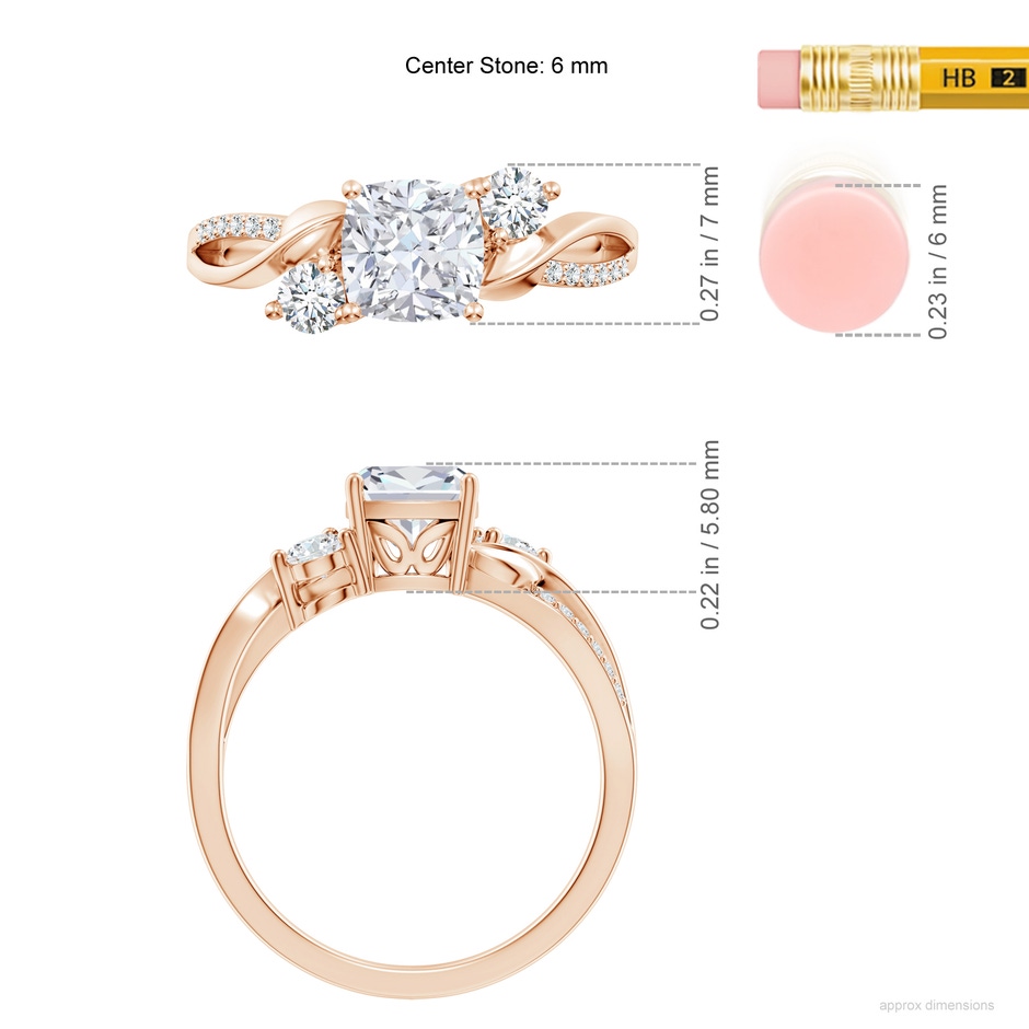 6mm FGVS Nature Inspired Cushion Lab-Grown Diamond Twisted Vine Engagement Ring in Rose Gold ruler