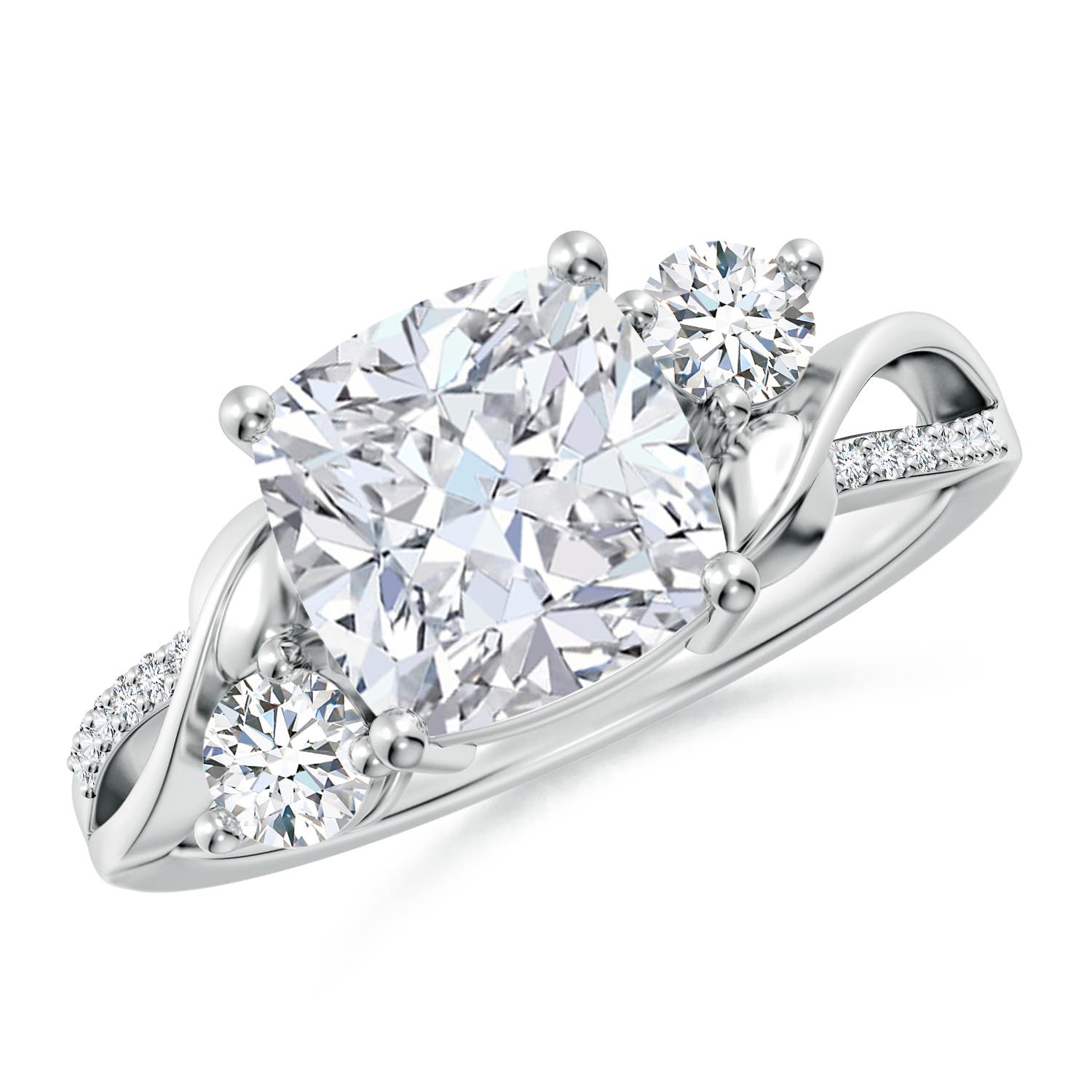 8mm FGVS Nature Inspired Cushion Lab-Grown Diamond Twisted Vine Engagement Ring in 18K White Gold