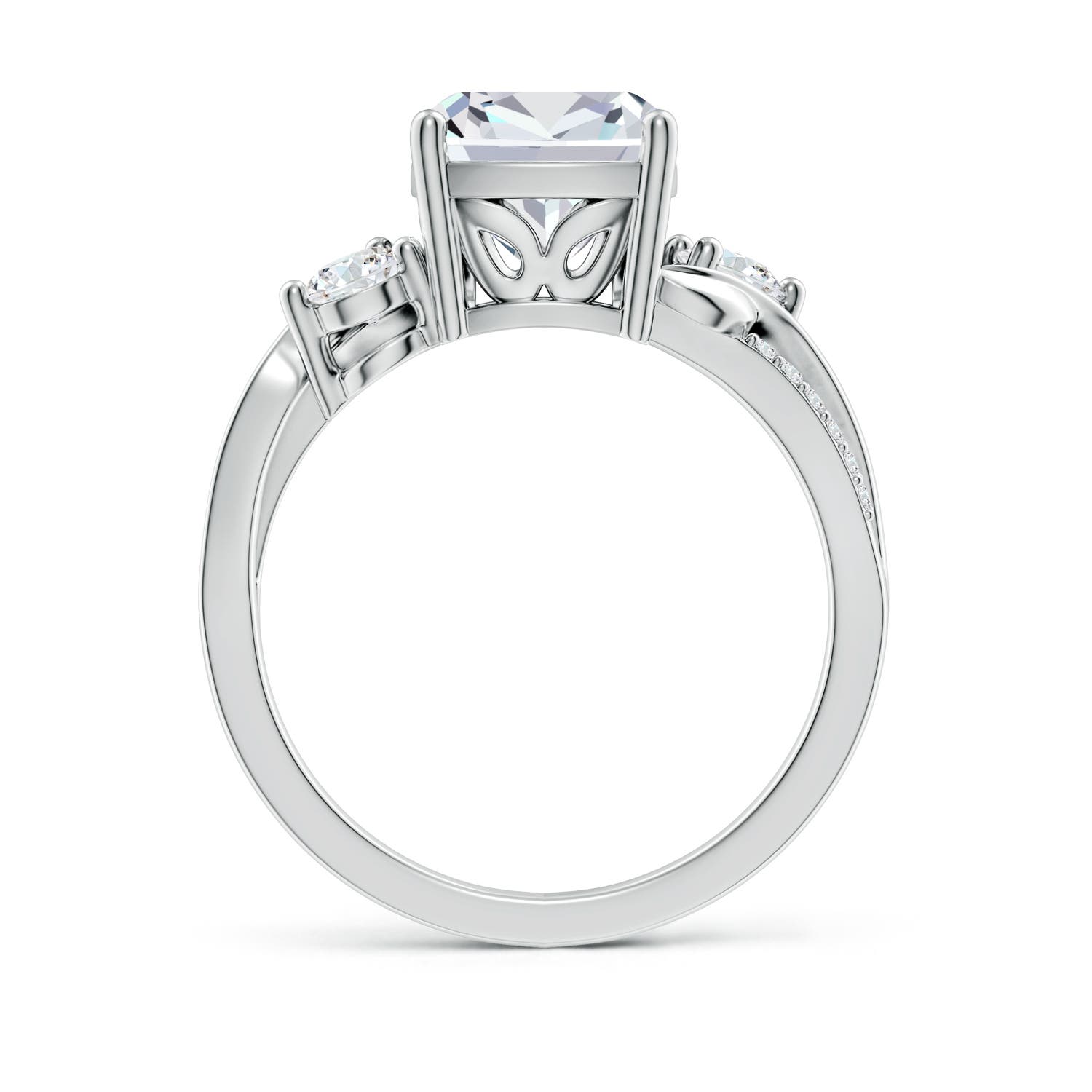 8mm FGVS Nature Inspired Cushion Lab-Grown Diamond Twisted Vine Engagement Ring in 18K White Gold