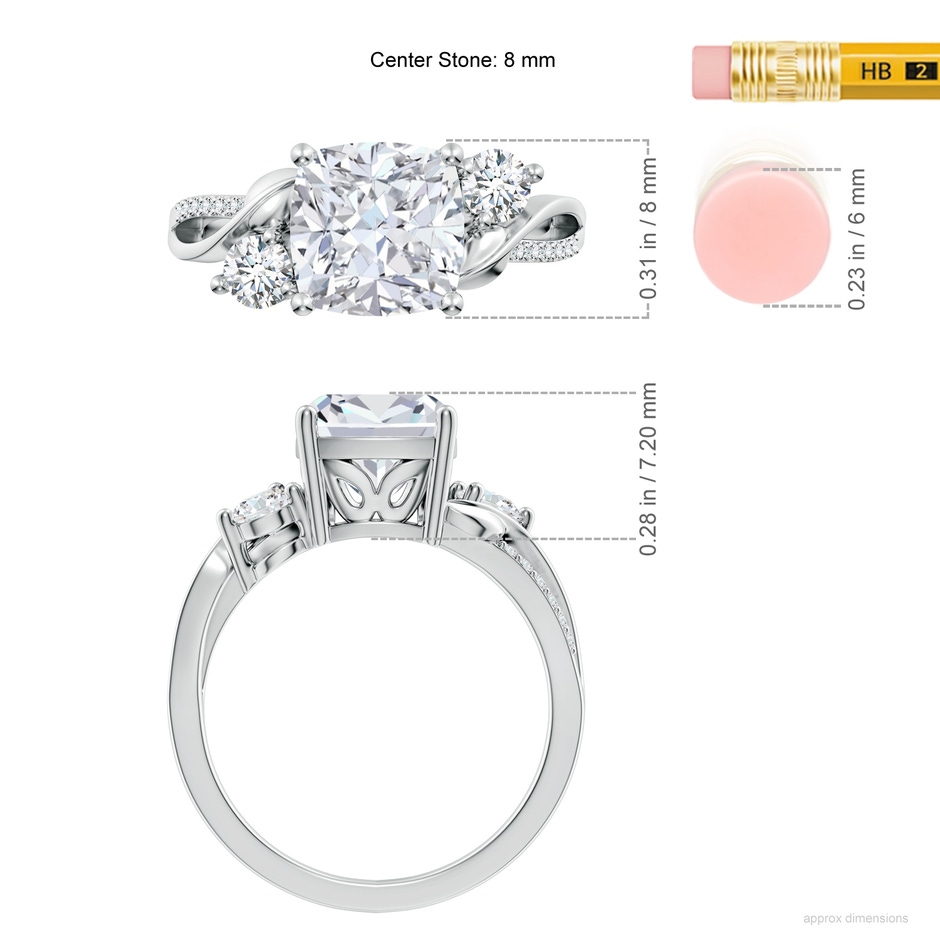 8mm FGVS Nature Inspired Cushion Lab-Grown Diamond Twisted Vine Engagement Ring in White Gold ruler