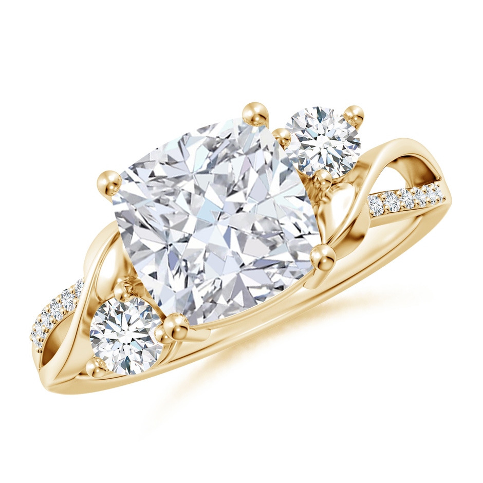8mm FGVS Nature Inspired Cushion Lab-Grown Diamond Twisted Vine Engagement Ring in Yellow Gold 