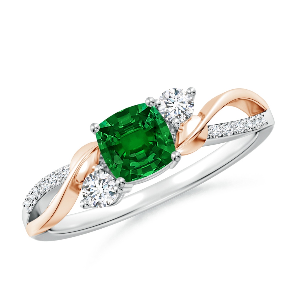 5mm Labgrown Nature Inspired Cushion Lab-Grown Emerald Twisted Vine Engagement Ring in White Gold Rose Gold