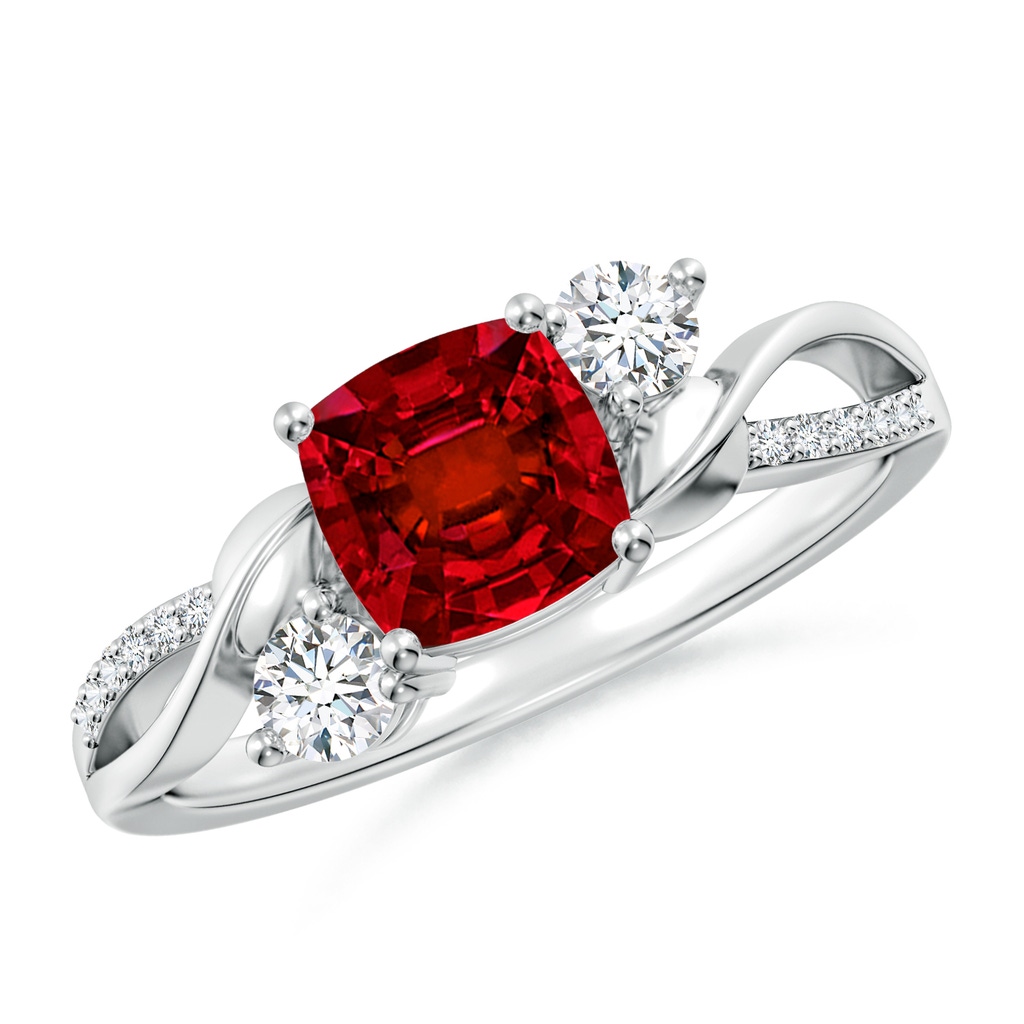 6mm Labgrown Nature Inspired Cushion Lab-Grown Ruby Twisted Vine Engagement Ring in White Gold