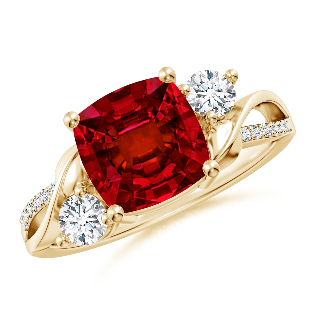 8mm Labgrown Nature Inspired Cushion Lab-Grown Ruby Twisted Vine Engagement Ring in Yellow Gold