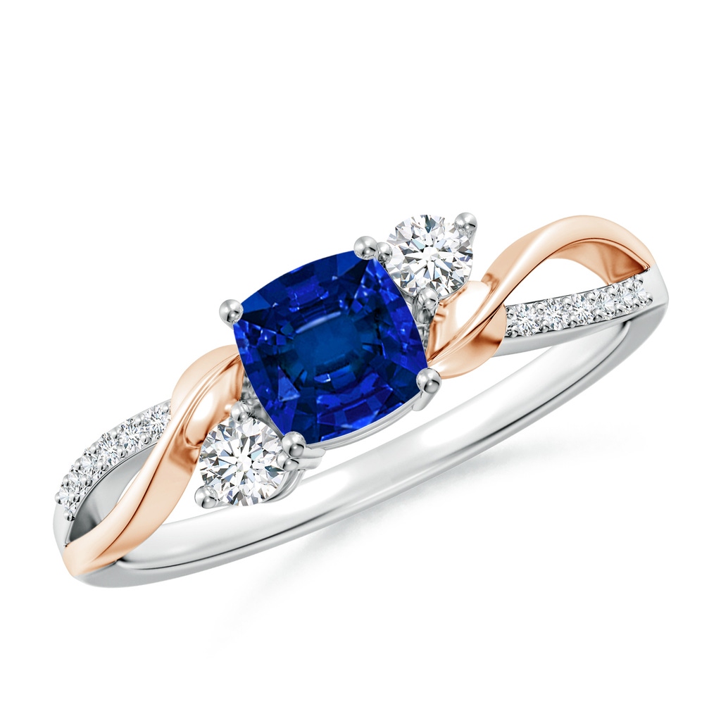 5mm Labgrown Nature Inspired Cushion Lab-Grown Blue Sapphire Twisted Vine Engagement Ring in White Gold Rose Gold