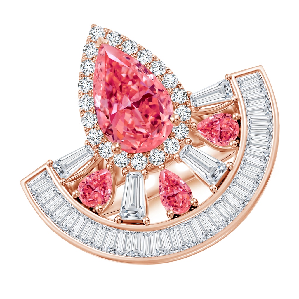 10x8mm Labgrown Aurora Art Deco Style Pear Lab-Grown Fancy Intense Pink Diamond Halo Statement Ring in 18K Rose Gold