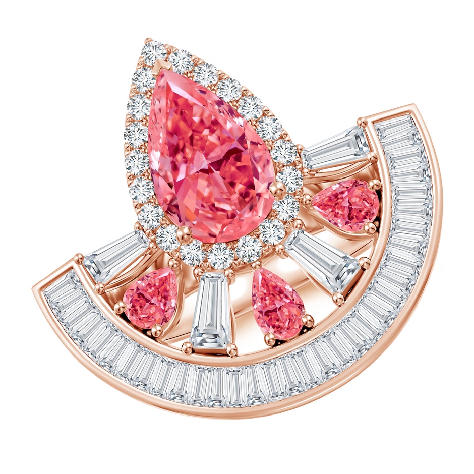 10x8mm Labgrown Aurora Art Deco Style Pear Lab-Grown Fancy Intense Pink Diamond Halo Statement Ring in 18K Rose Gold 