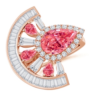 10x8mm Labgrown Aurora Art Deco Style Pear Lab-Grown Fancy Intense Pink Diamond Statement Ring in 18K Rose Gold