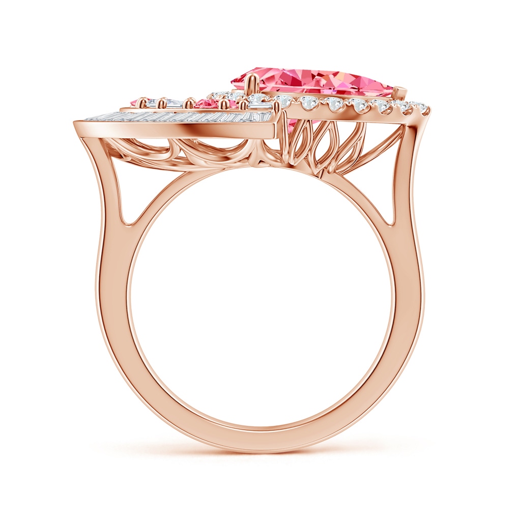 10x8mm Labgrown Aurora Art Deco Style Pear Lab-Grown Fancy Intense Pink Diamond Statement Ring in 18K Rose Gold - side 199