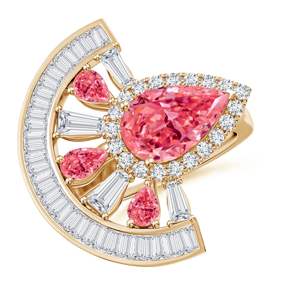 10x8mm Labgrown Aurora Art Deco Style Pear Lab-Grown Fancy Intense Pink Diamond Statement Ring in 18K Yellow Gold 
