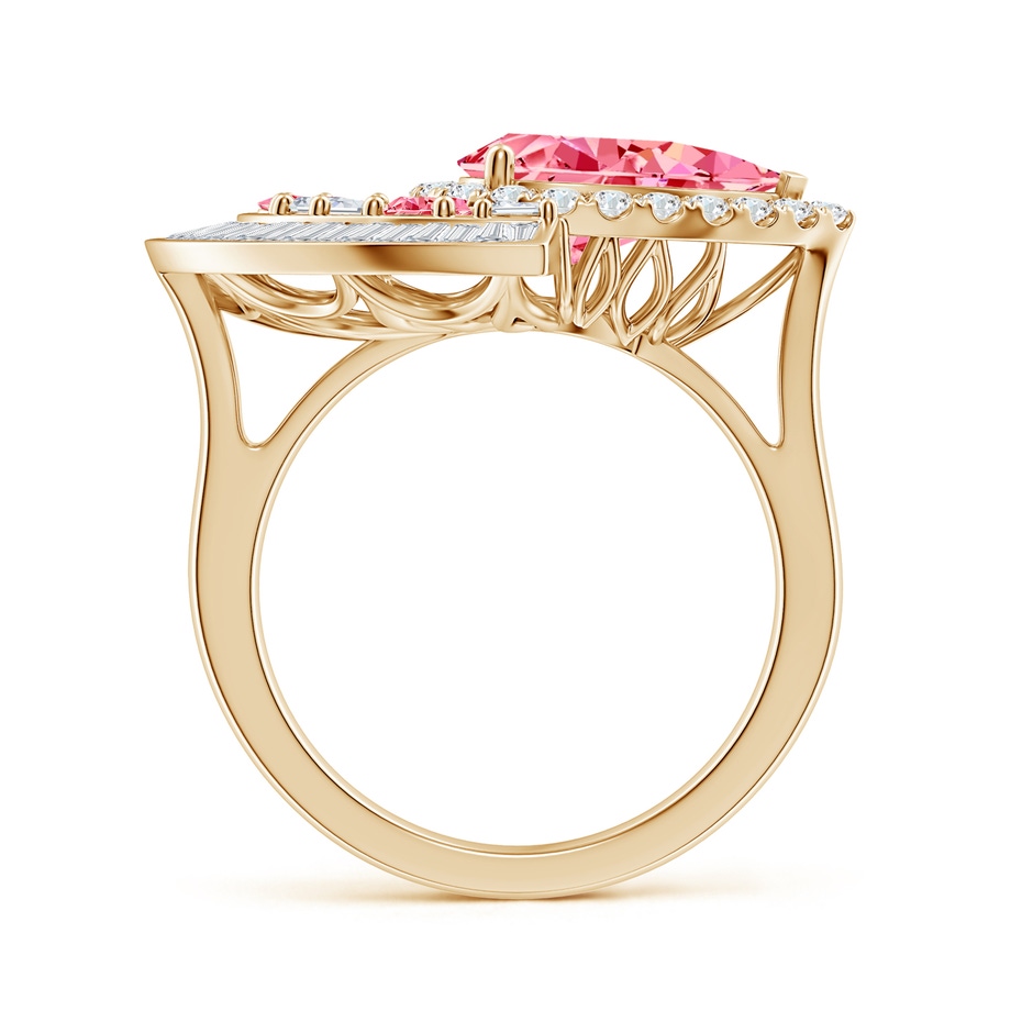 10x8mm Labgrown Aurora Art Deco Style Pear Lab-Grown Fancy Intense Pink Diamond Statement Ring in 18K Yellow Gold side 199