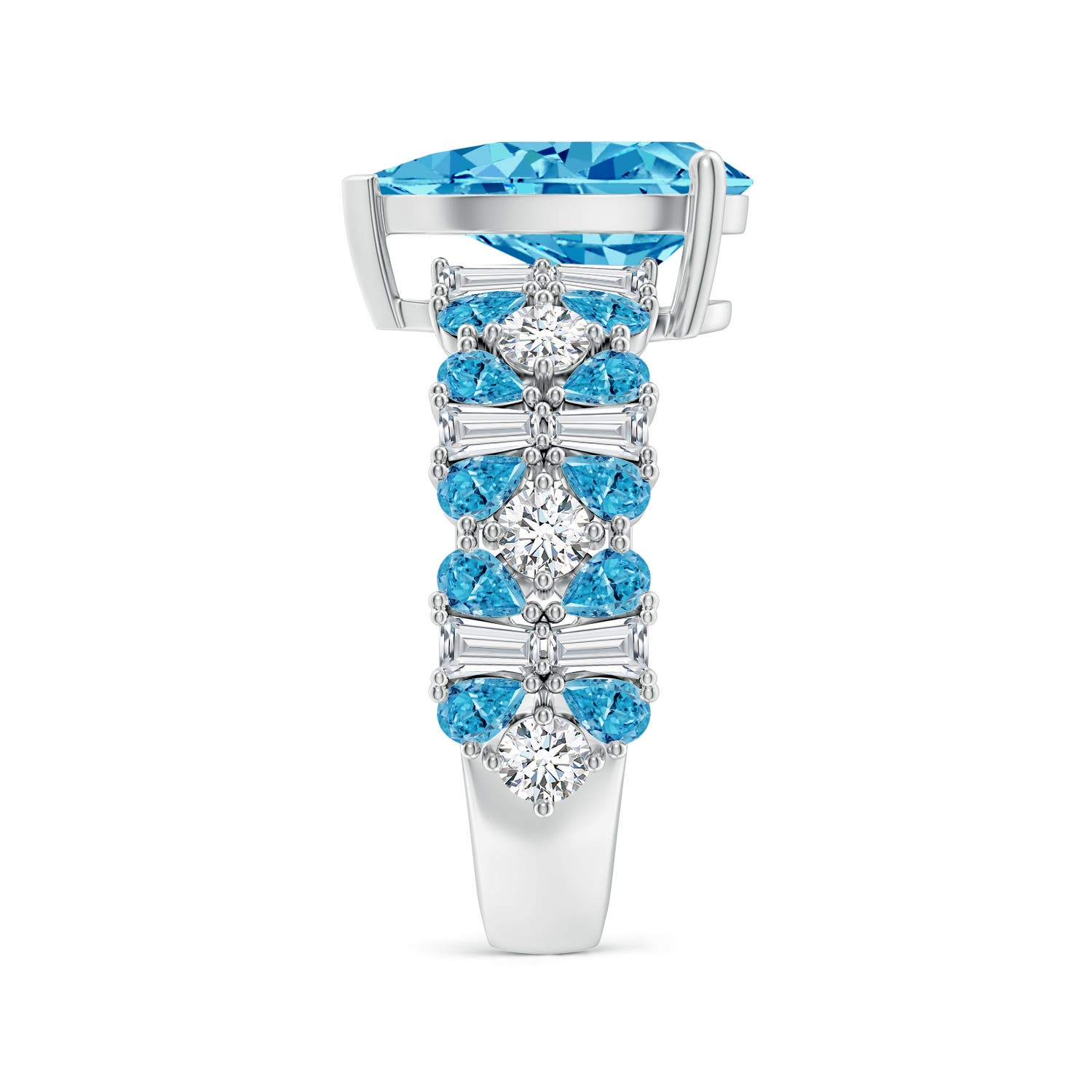 Aurora Pear Lab-Grown Fancy Intense Blue Diamond Side Stone Statement Ring