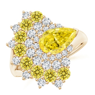 9.5x6mm Labgrown Aurora Pear Lab-Grown Fancy Intense Yellow Diamond Double Halo Statement Ring in 18K Yellow Gold