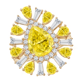 10x8mm Labgrown Aurora Pear Lab-Grown Fancy Intense Yellow Diamond Sunburst Split Shank Ring in 18K Yellow Gold