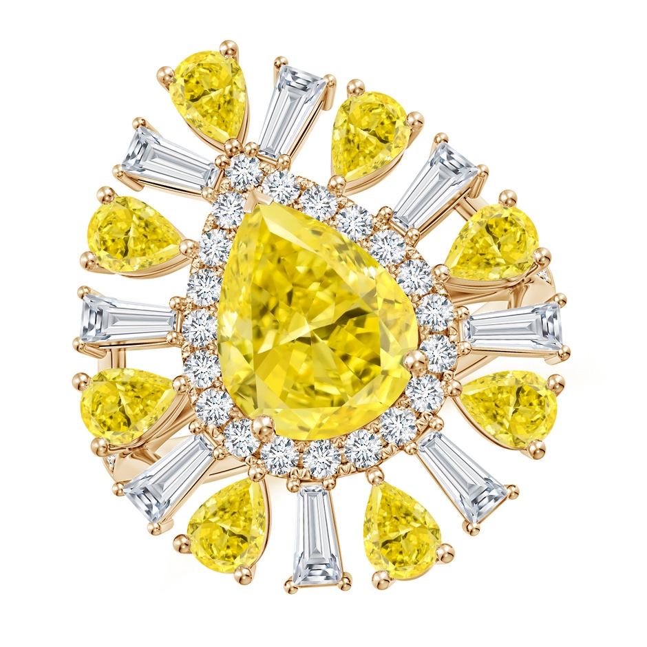 10x8mm Labgrown Aurora Pear Lab-Grown Fancy Intense Yellow Diamond Sunburst Split Shank Ring in 18K Yellow Gold 