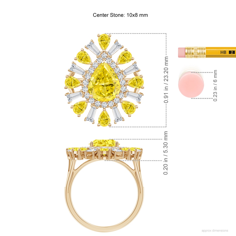 10x8mm Labgrown Aurora Pear Lab-Grown Fancy Intense Yellow Diamond Sunburst Split Shank Ring in 18K Yellow Gold ruler