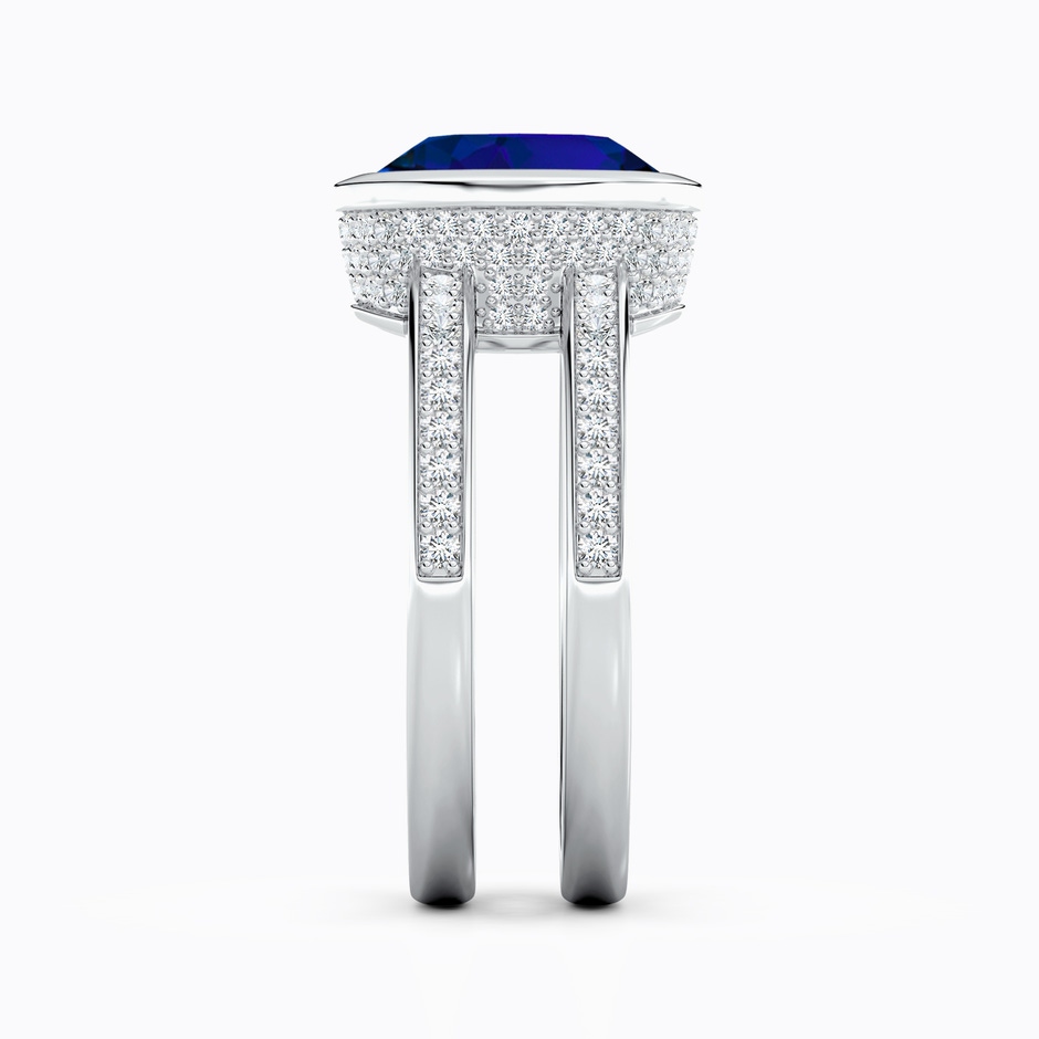 10x8mm Labgrown Bezel-Set Oval Lab-Grown Blue Sapphire Dual Shank Ring with Accents in White Gold side 299