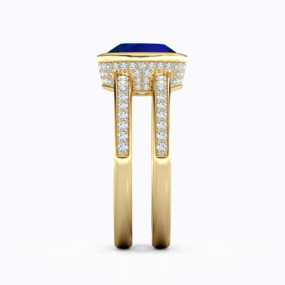 9x7mm Labgrown Bezel-Set Oval Lab-Grown Blue Sapphire Dual Shank Ring with Accents in 18K Yellow Gold side 299
