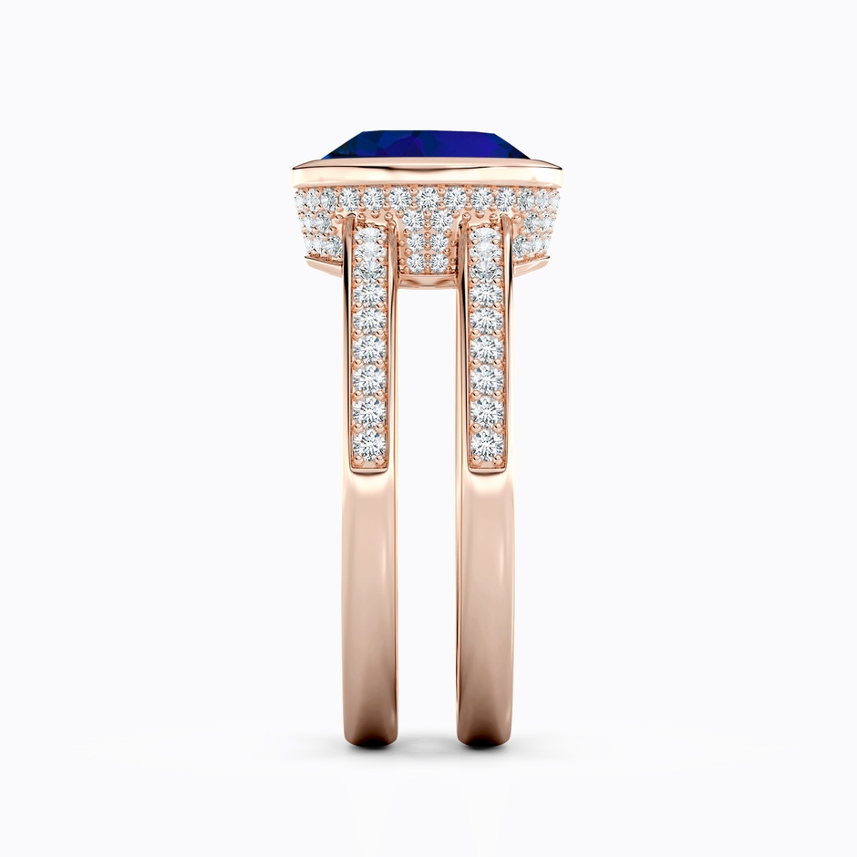 9x7mm Labgrown Bezel-Set Oval Lab-Grown Blue Sapphire Dual Shank Ring with Accents in Rose Gold side 299