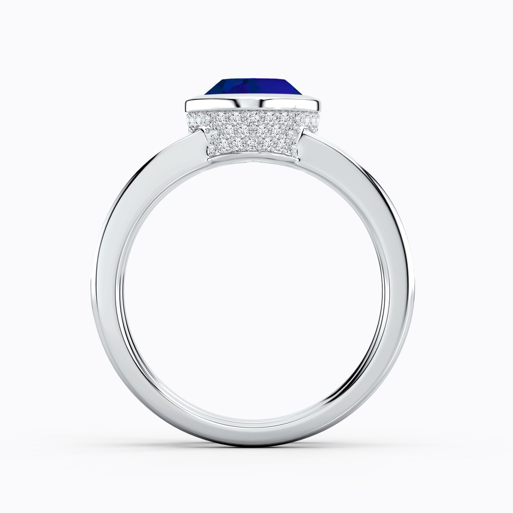 9x7mm Labgrown Bezel-Set Oval Lab-Grown Blue Sapphire Dual Shank Ring with Accents in White Gold - side 199