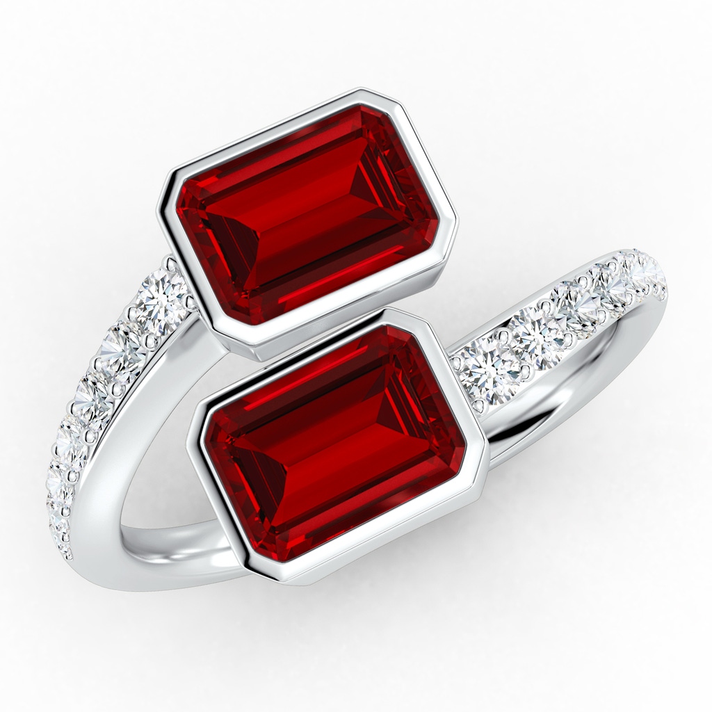 7x5mm Labgrown Emerald-Cut Lab-Grown Ruby Two Stone Bypass Ring in White Gold
