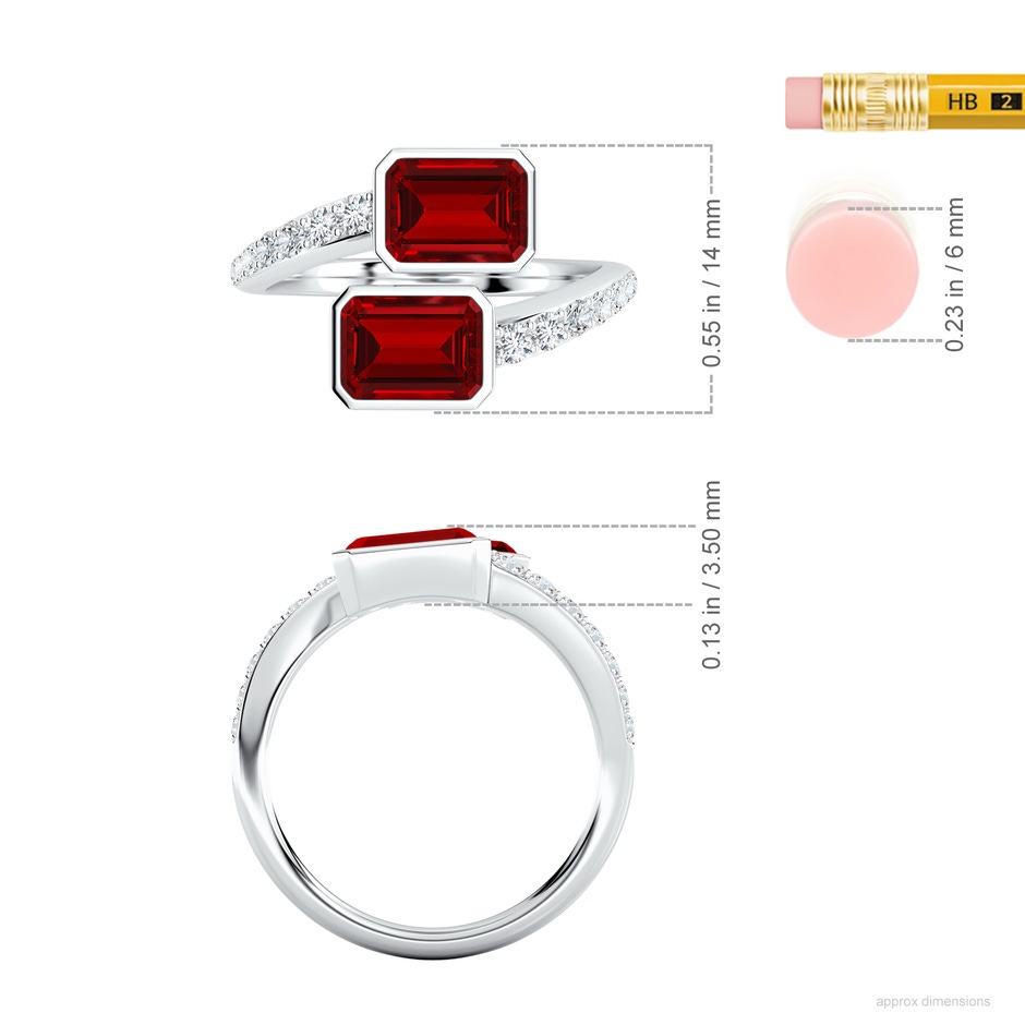 7x5mm Labgrown Emerald-Cut Lab-Grown Ruby Two Stone Bypass Ring in White Gold ruler