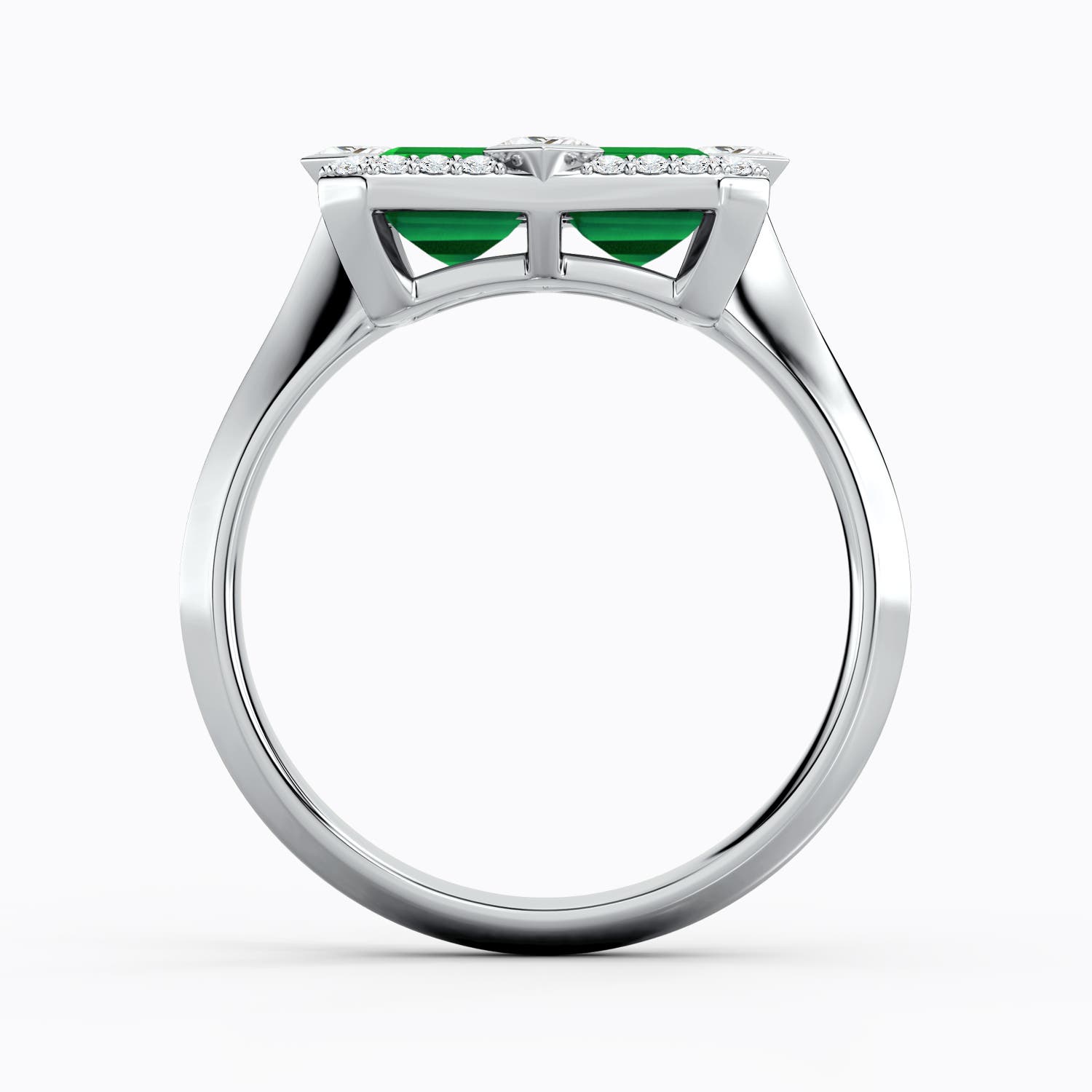 7x5mm Labgrown Pressure-Set Emerald-Cut Lab-Grown Emerald Geometric Halo Ring in White Gold
