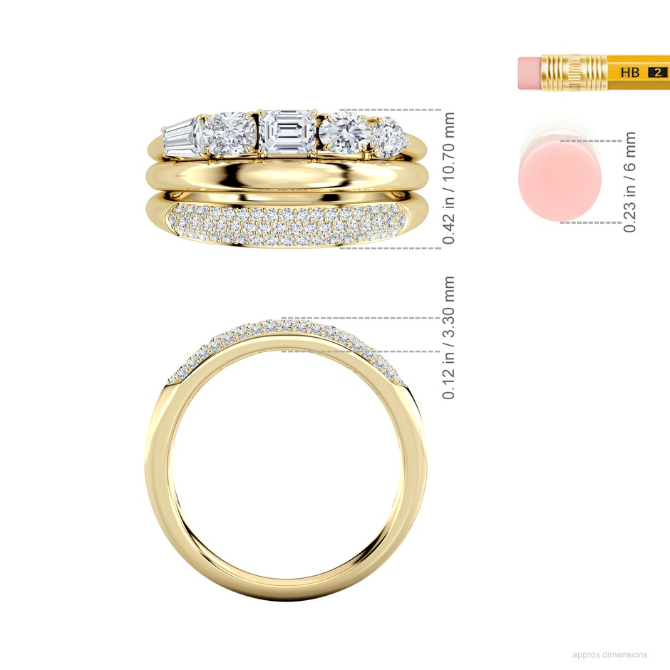 4x3mm FGVS Multi-Shape Lab-Grown Diamond Triple Layered Statement Ring in Yellow Gold ruler