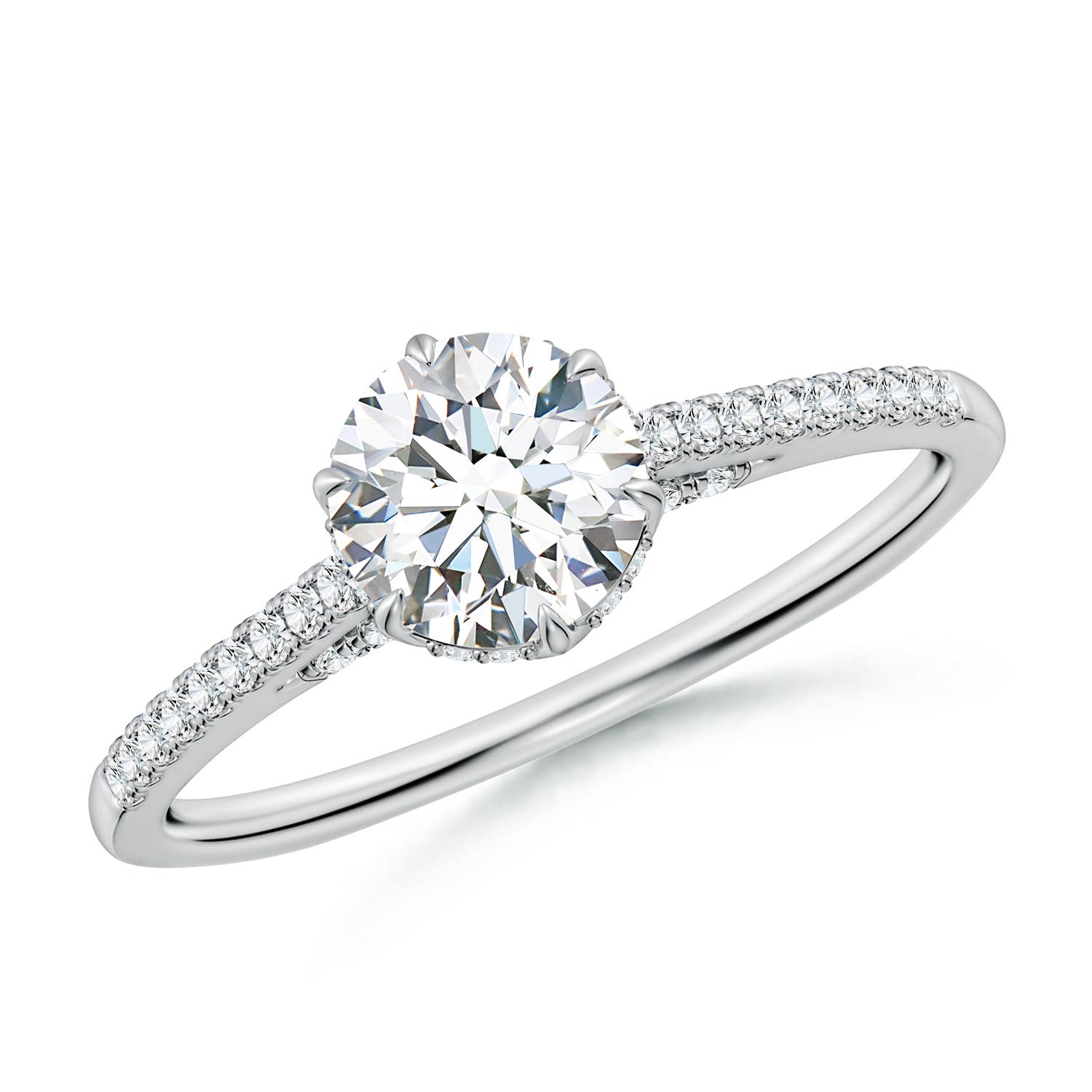 6mm FGVS Six Prong-Set Round Lab-Grown Diamond Cathedral Engagement Ring in 18K White Gold