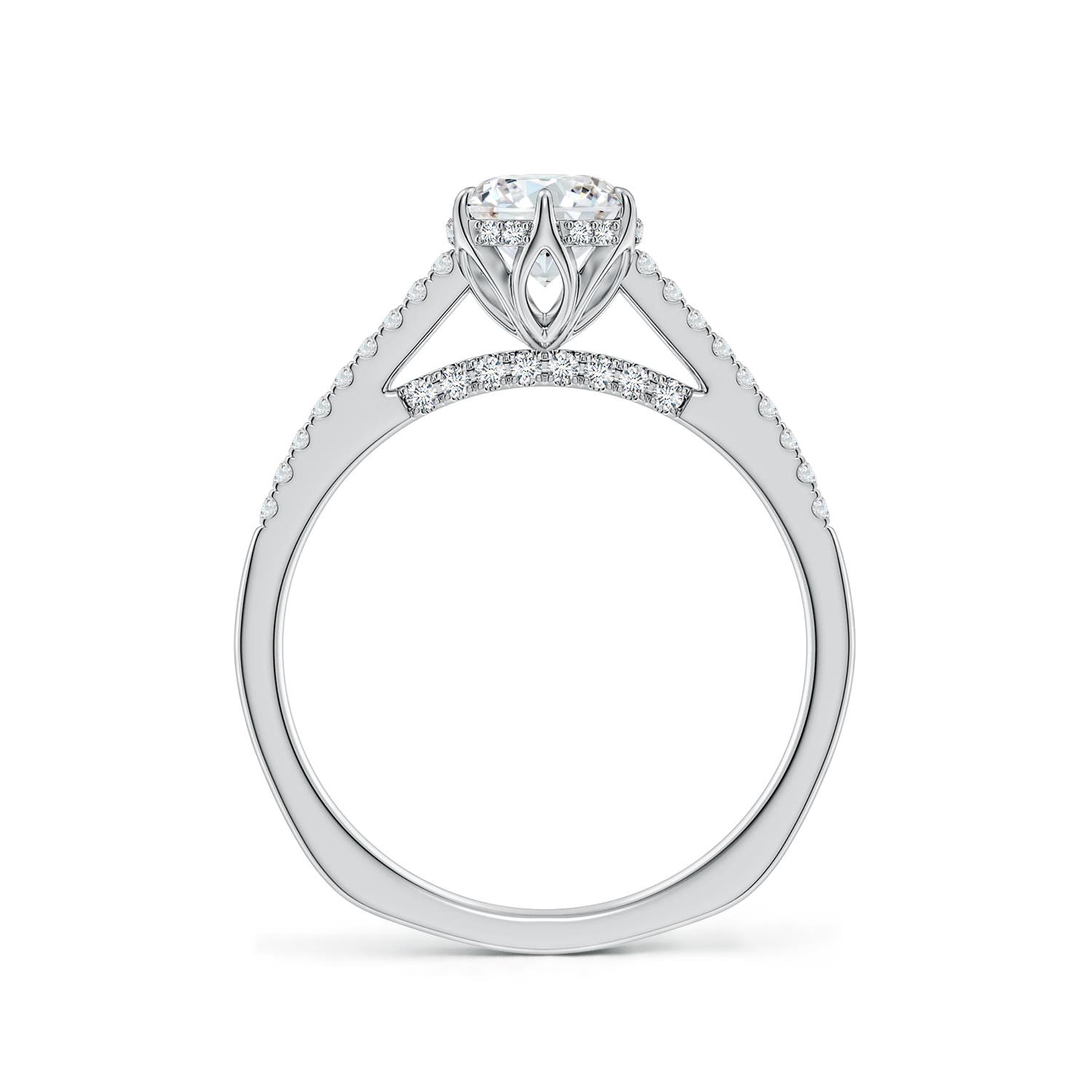 6mm FGVS Six Prong-Set Round Lab-Grown Diamond Cathedral Engagement Ring in 18K White Gold