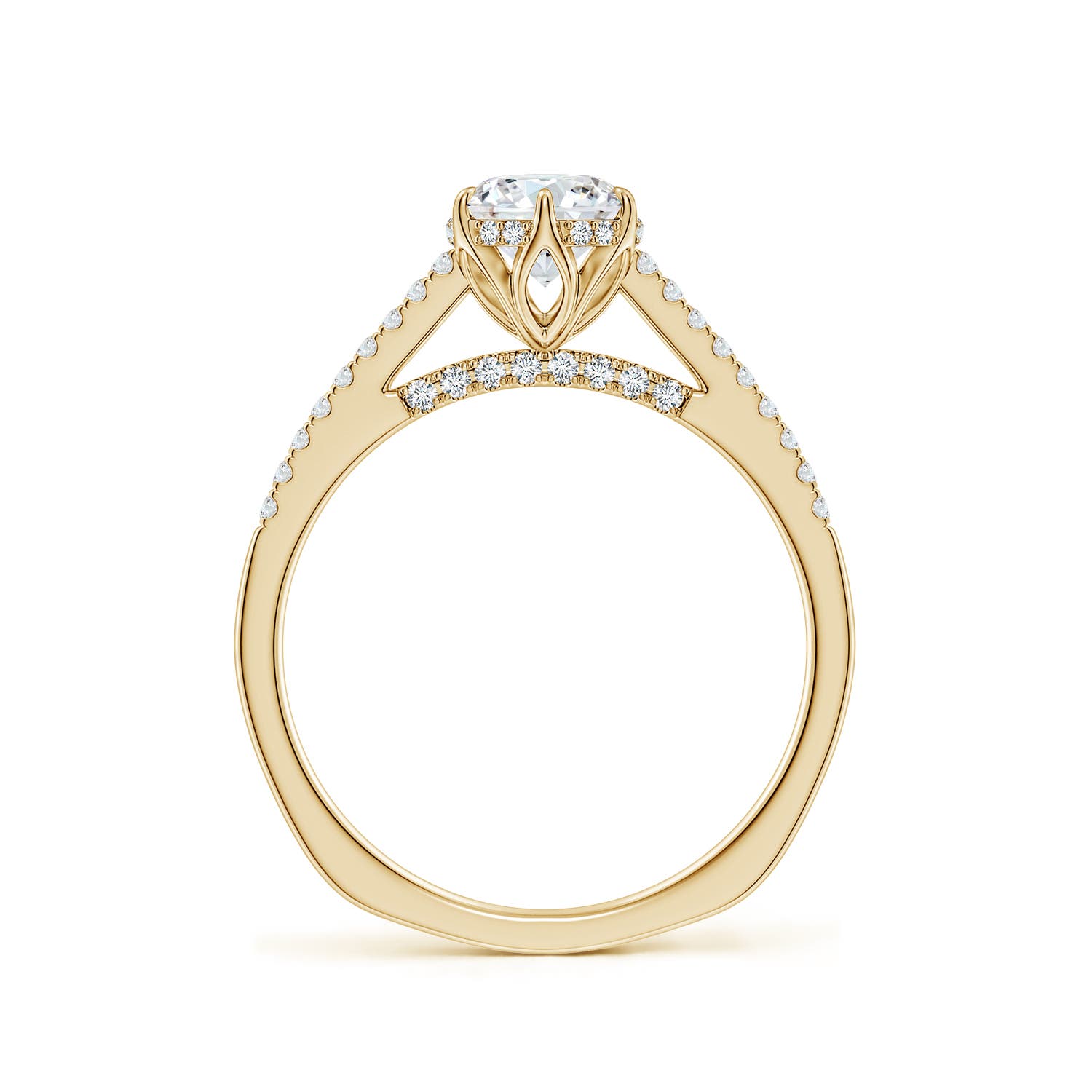6mm FGVS Six Prong-Set Round Lab-Grown Diamond Cathedral Engagement Ring in Yellow Gold