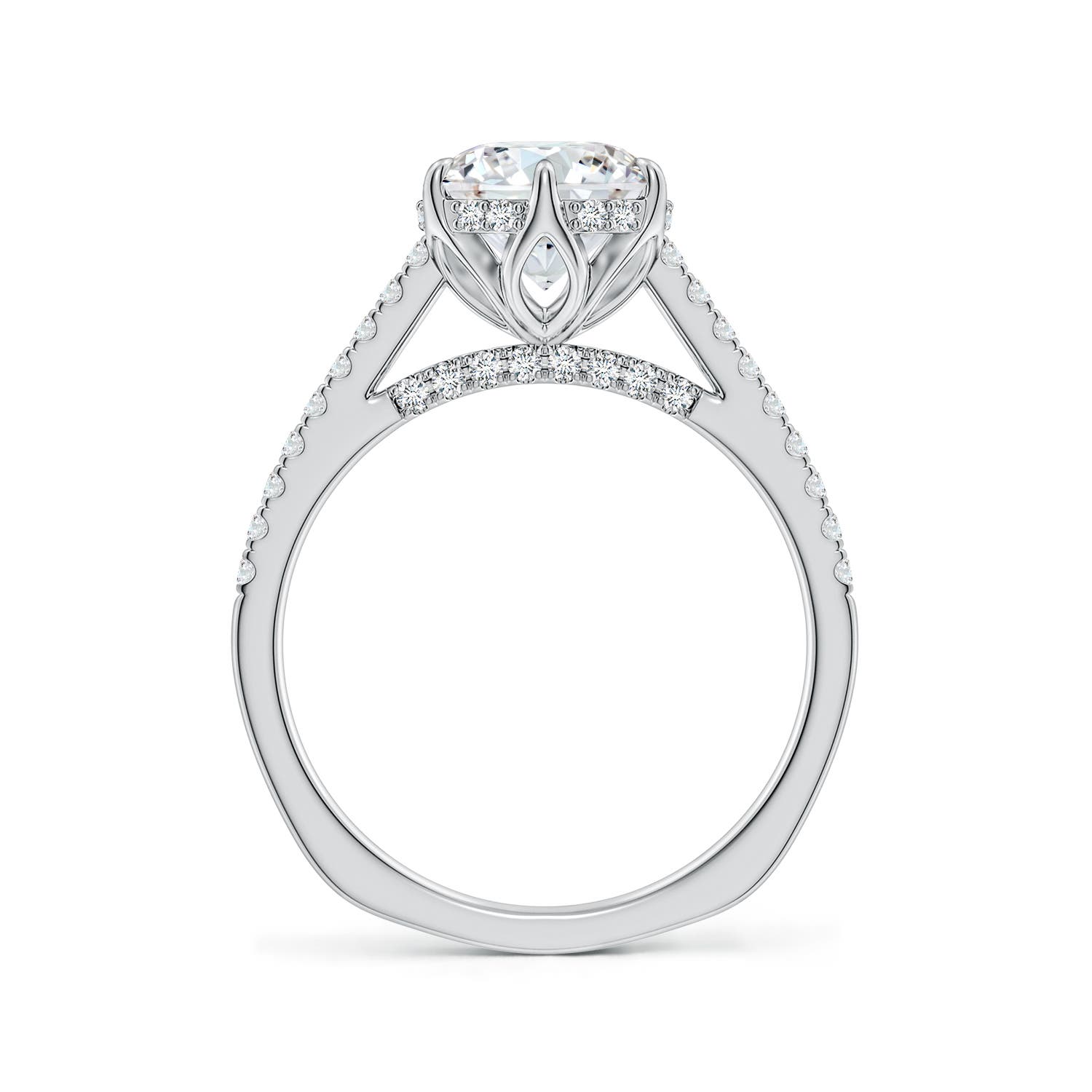 8mm FGVS Six Prong-Set Round Lab-Grown Diamond Cathedral Engagement Ring in 18K White Gold