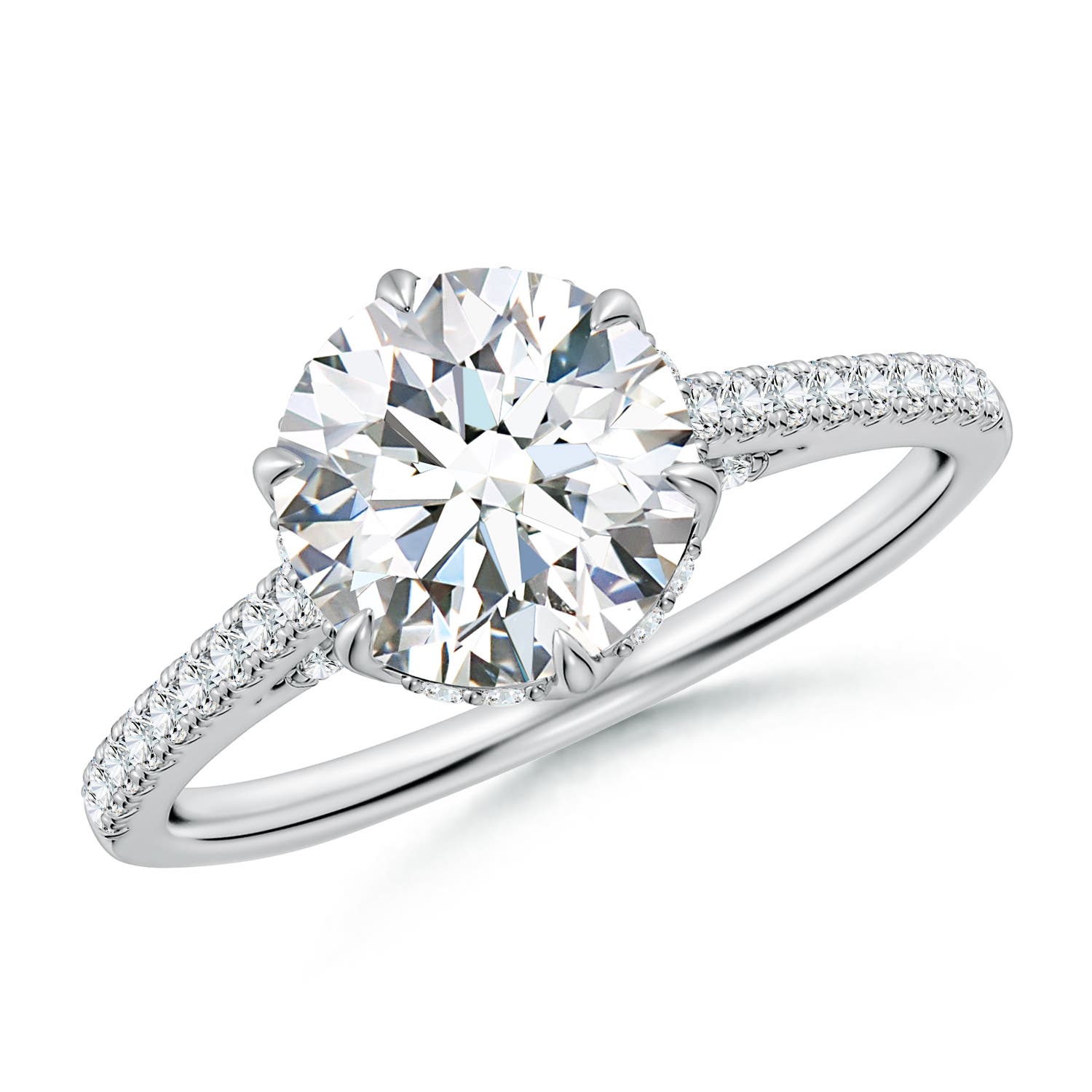 8mm FGVS Six Prong-Set Round Lab-Grown Diamond Cathedral Engagement Ring in White Gold