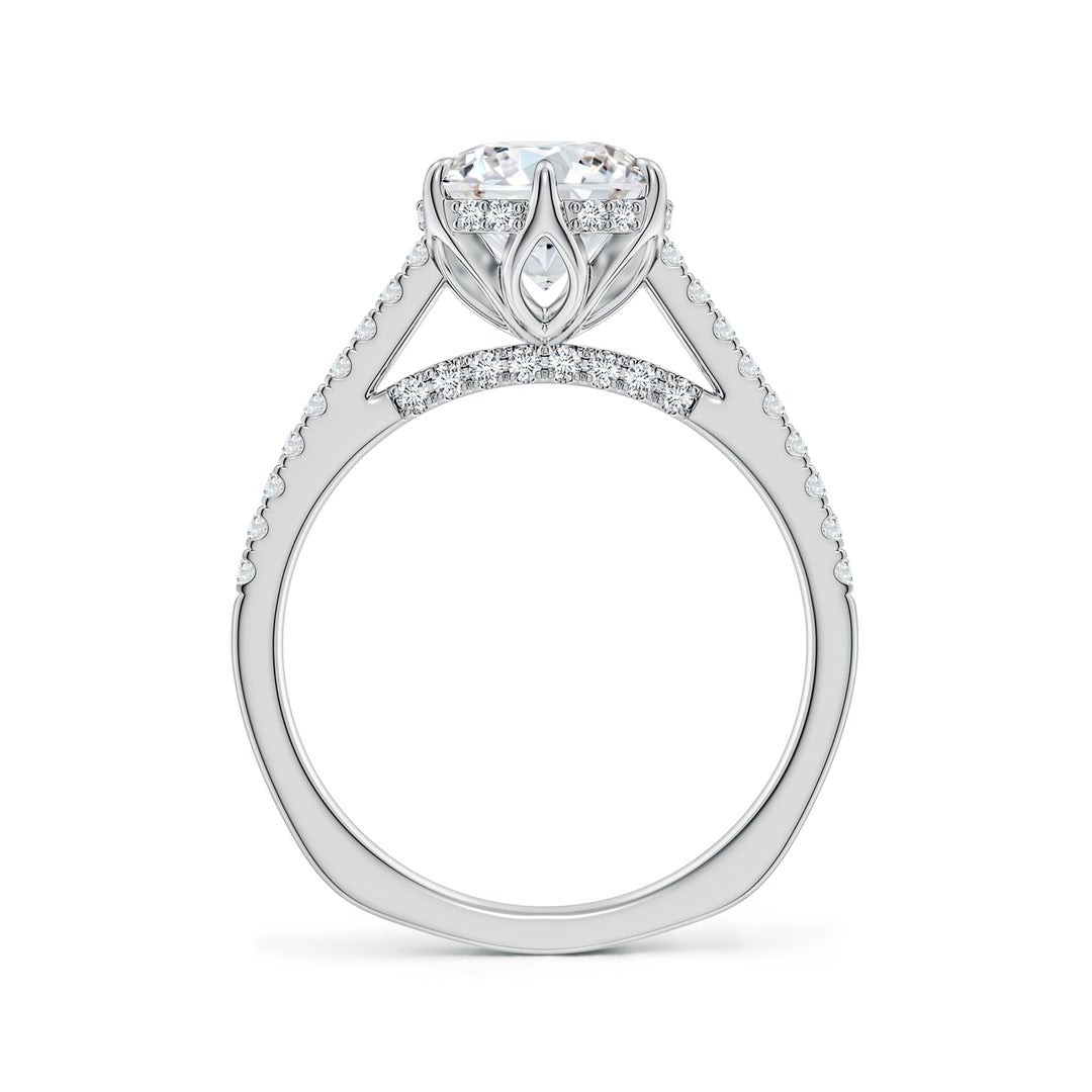 8mm FGVS Six Prong-Set Round Lab-Grown Diamond Cathedral Engagement Ring in White Gold - side 2