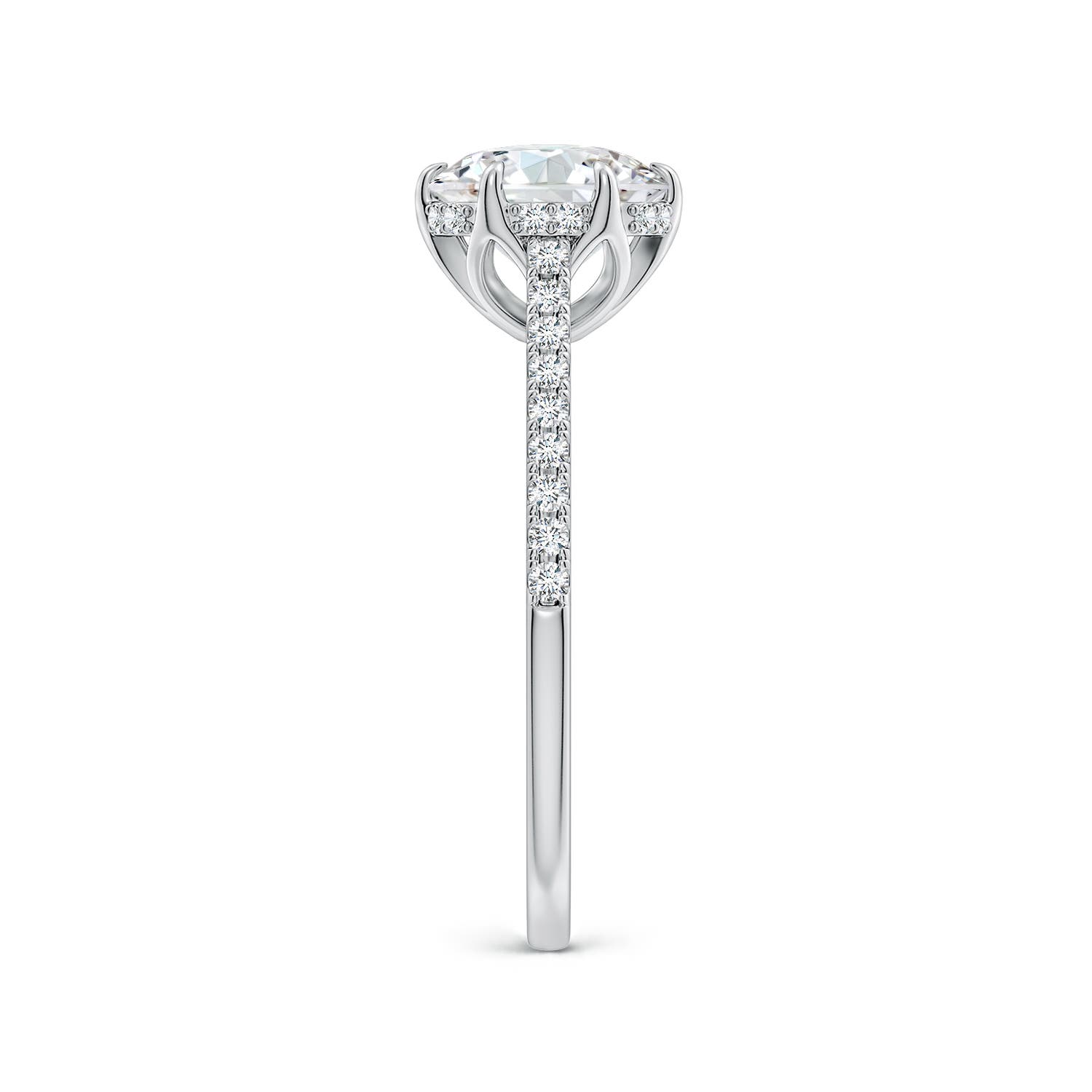 8mm FGVS Six Prong-Set Round Lab-Grown Diamond Cathedral Engagement Ring in White Gold - side 3