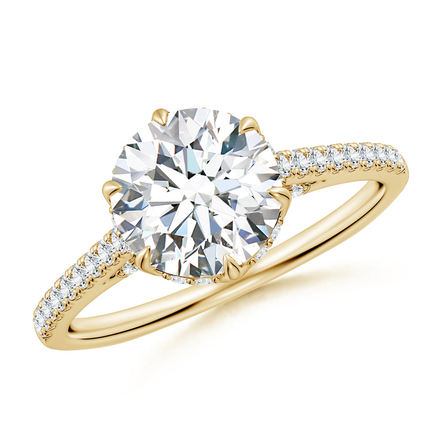 8mm FGVS Six Prong-Set Round Lab-Grown Diamond Cathedral Engagement Ring in Yellow Gold